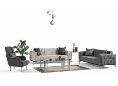 Ensemble de canapés 3+3+1 Place Textile Moderne Complet Fauteuil Canapé 3 Places Luxe Neuf