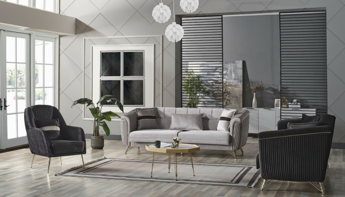 Ensemble de canapés 3+3+1 places en tissu et bois Canapé 3 places Fauteuil moderne Ensemble complet Eu