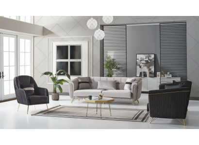 Ensemble de canapés 3+3+1 places en tissu et bois Canapé 3 places Fauteuil moderne Ensemble complet Eu