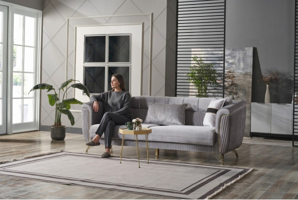 Canapé 3 places en tissu bois canapé moderne rembourrage canapés design luxe gris