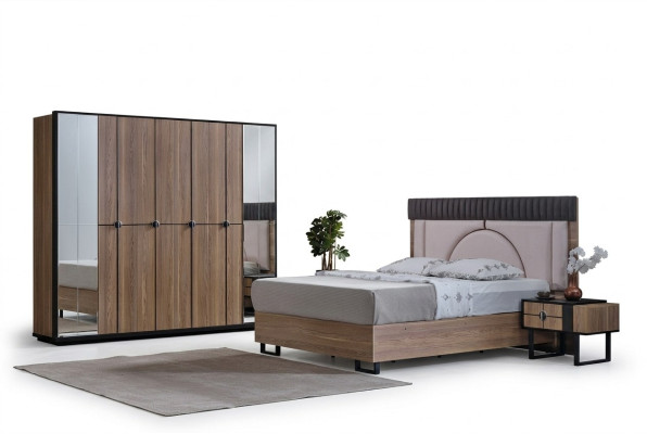 Luxus Schlafzimmer Set 4-teilig. Bett 2x Nachttische Kleiderschrank Schrank Holz