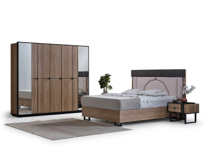 Luxus Schlafzimmer Set 4-teilig. Bett 2x Nachttische Kleiderschrank Schrank Holz