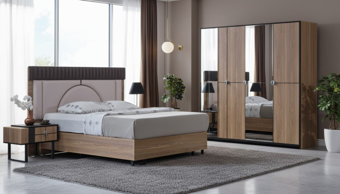 Ensemble de chambre à coucher de luxe Lit complet + 2 tables de chevet 3 pièces. Ensemble moderne neuf