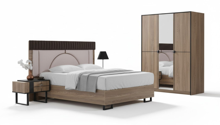 Ensemble de chambre à coucher de luxe Lit complet + 2 tables de chevet 3 pièces. Ensemble moderne neuf