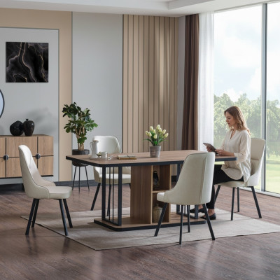 Ensemble de salle à manger 7 pièces. Table à manger 6x Chaises Designer Fauteuil en bois Ensemble de meubles neuf
