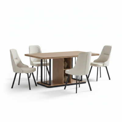 Ensemble de salle à manger 7 pièces. Table à manger 6x Chaises Designer Fauteuil en bois Ensemble de meubles neuf