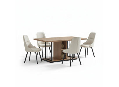 Ensemble de salle à manger 7 pièces. Table à manger 6x Chaises Designer Fauteuil en bois Ensemble de meubles neuf