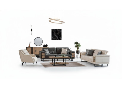 Ensemble de canapé 3+3+1 places Ensemble de salon textile complet en bois fauteuil sofa