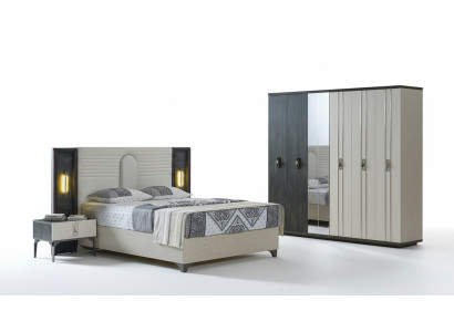 Ensemble de chambre de luxe 4 pièces. Lit 2x Tables de chevet Armoire Beige