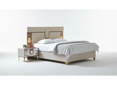 Luxueux ensemble de chambre à coucher Lit + 2 tables de chevet en bois Complet moderne.