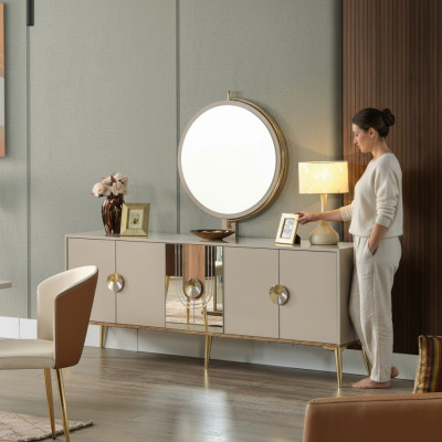 Bahut Armoire Marron Meuble Laqué Luxe Commode Buffet