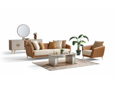 Ensemble de canapé 3+1 places en textile et bois, canapé 3 places, fauteuil moderne, ensemble complet.