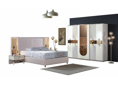 Luxe Ensemble de chambre à coucher Lit 2x Tables de chevet Armoire Bois Moderne Complet nouveau