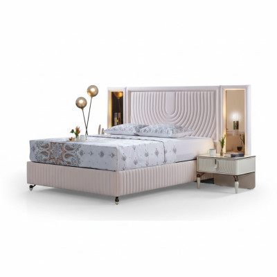 Ensemble de chambre de luxe Lit + 2 tables de chevet en bois Complet Moderne