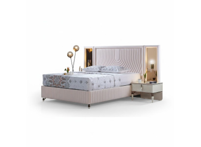Ensemble de chambre de luxe Lit + 2 tables de chevet en bois Complet Moderne