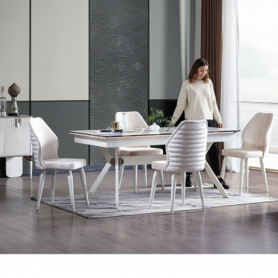 Ensemble de salle à manger Table à manger moderne + 6 chaises Table en bois Chaise rembourrée 7 pièces. Nouveau
