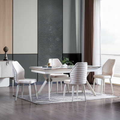 Ensemble de salle à manger Table à manger moderne + 6 chaises Table en bois Chaise rembourrée 7 pièces. Nouveau