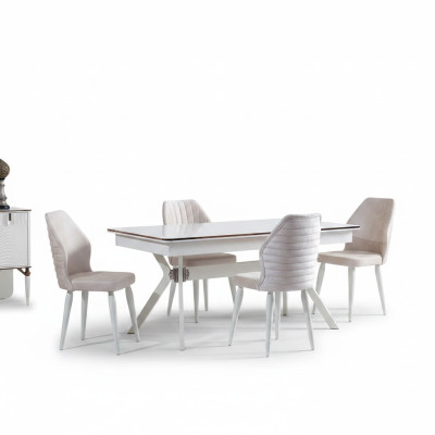 Ensemble de salle à manger Table à manger moderne + 6 chaises Table en bois Chaise rembourrée 7 pièces. Nouveau