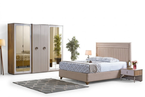 Ensemble de chambre à coucher moderne Lit 2x Tables de chevet Armoire neuf Luxe