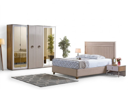 Ensemble de chambre à coucher moderne Lit 2x Tables de chevet Armoire neuf Luxe