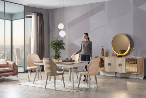 Salle à manger design Table à manger complète + 6 chaises Meubles modernes Table en bois neuve