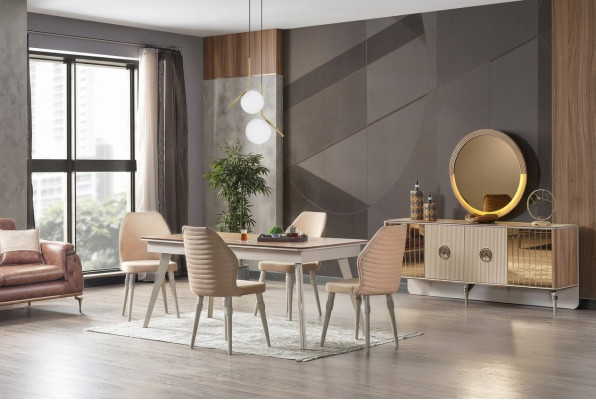 Salle à manger design Table à manger complète + 6 chaises Meubles modernes Table en bois neuve