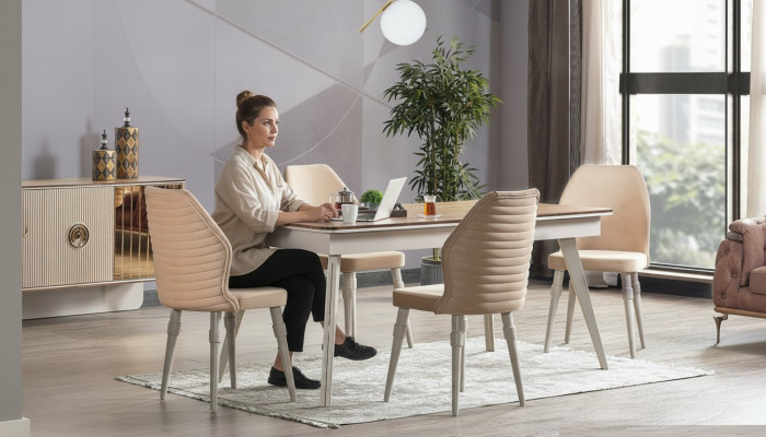 Ensemble complet de chaises Designer 6x + ensemble de table à manger. Nouvel ensemble de suite Designer pour la salle à manger.