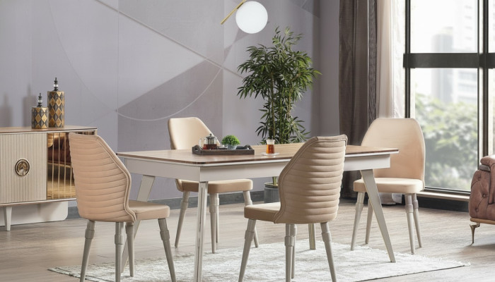 Ensemble complet de chaises Designer 6x + ensemble de table à manger. Nouvel ensemble de suite Designer pour la salle à manger.