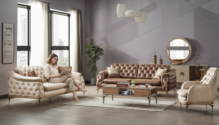 Ensemble de canapés 3+3+1 Chesterfield Style moderne Ensemble Suite 3 pièces. Canapé relaxant neuf