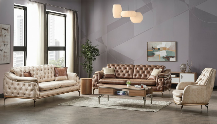 Ensemble de canapés 3+3+1 Chesterfield Style moderne Ensemble Suite 3 pièces. Canapé relaxant neuf