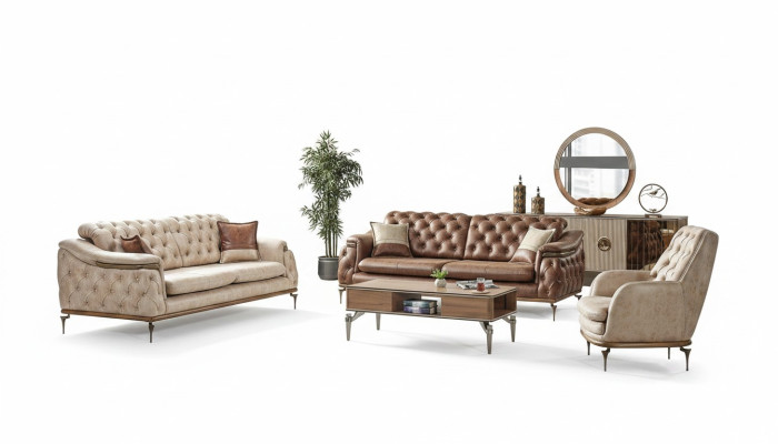Ensemble de canapés 3+3+1 Chesterfield Style moderne Ensemble Suite 3 pièces. Canapé relaxant neuf
