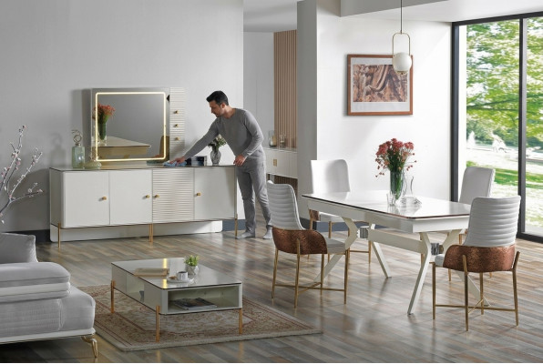 Salle à manger Ensemble Table 6x Chaises Design Mobilier Moderne de Luxe Buffet
