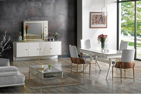 Salle à manger Ensemble Table 6x Chaises Design Mobilier Moderne de Luxe Buffet
