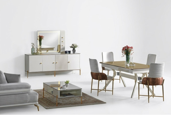 Salle à manger Ensemble Table 6x Chaises Design Mobilier Moderne de Luxe Buffet