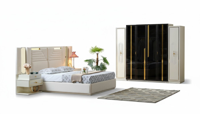 Ensemble de chambre moderne Lit + 2 tables de chevet + Armoire Mobilier design 4 pièces