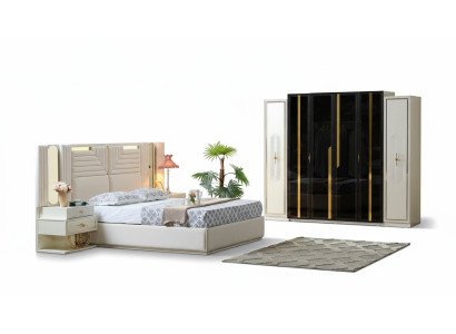 Ensemble de chambre moderne Lit + 2 tables de chevet + Armoire Mobilier design 4 pièces