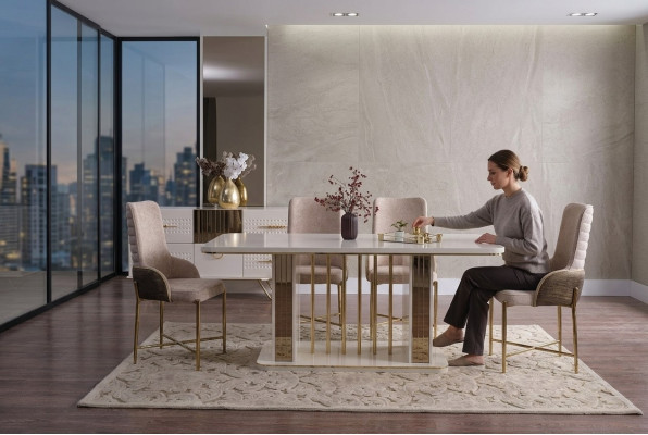 Ensemble de salle à manger de luxe 6 chaises + ensemble de table à manger suite fauteuils buffet
