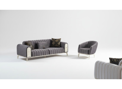 Ensemble de canapés de meubles chics, ensemble de 3+1 canapés, table basse, canapé, canapés, fauteuil, gris.