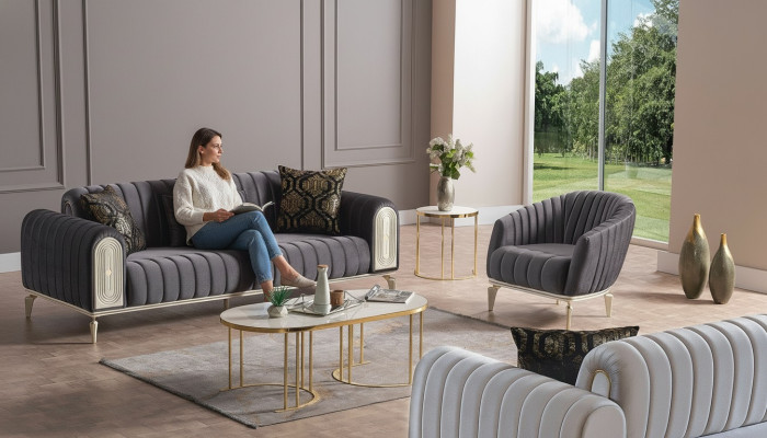 Ensemble de canapé 3+1 places Fauteuil relax moderne Suite Fauteuil Gris