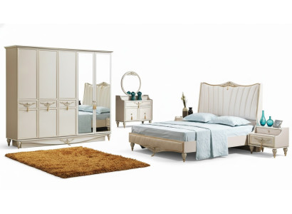 Ensemble de chambre de luxe Lit + 2x Tables de chevet + Armoire + Commode Moderne complet