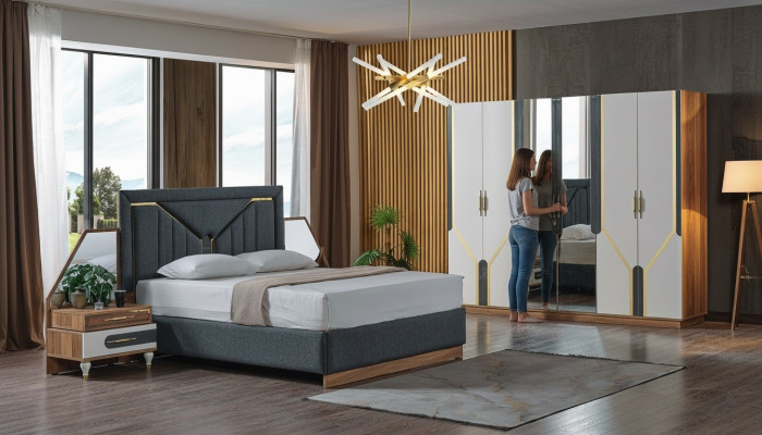 Ensemble de chambre lit + 2x tables de chevet + armoire Mobilier design 4 pièces. neuf