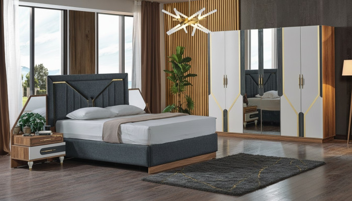 Ensemble de chambre lit + 2x tables de chevet + armoire Mobilier design 4 pièces. neuf