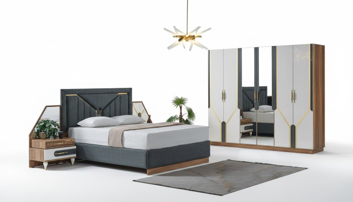 Ensemble de chambre lit + 2x tables de chevet + armoire Mobilier design 4 pièces. neuf