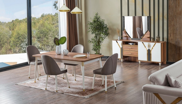 Ensemble de salle à manger de luxe Table à manger + 6 chaises + Buffet Nouvel ensemble 8 pièces
