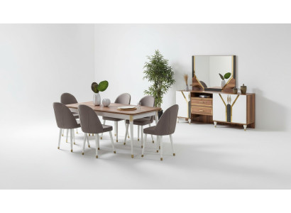Ensemble de salle à manger de luxe Table à manger + 6 chaises + Buffet Nouvel ensemble 8 pièces