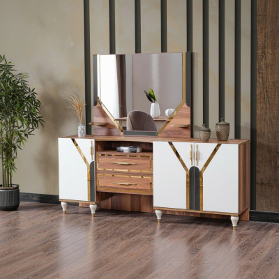 Buffet Armoire Marron Brillant Meubles en Bois de Luxe Commode Buffet Nouveau