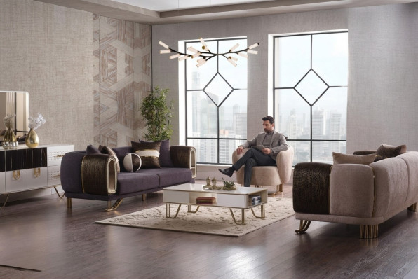 Suite de séjour prestigieuse 3+3+1 ensemble de salon deux canapés et fauteuil neufs