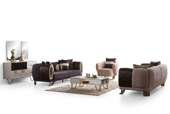 Suite de séjour prestigieuse 3+3+1 ensemble de salon deux canapés et fauteuil neufs