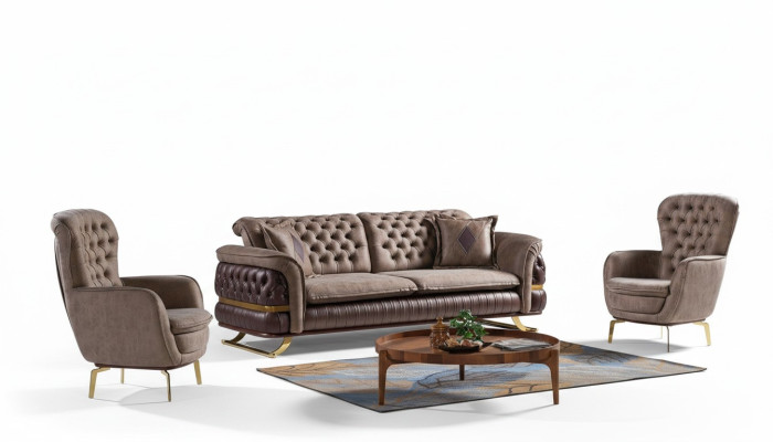 Ensemble de canapé design 3+3+1 places en tissu Chesterfield