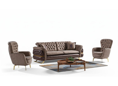 Ensemble de canapé design 3+3+1 places en tissu Chesterfield